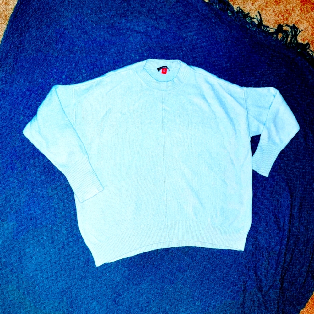 Fuzzy, soft Vince Camuto crew neck  sweater. Ice blue.